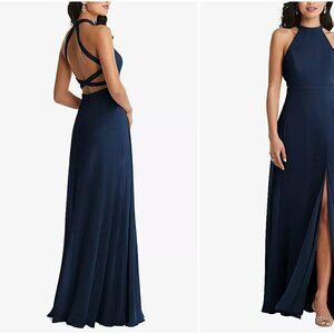 New Dessy Collection Size 6 Stand Collar Halter Maxi Dress / Criss Cross Back